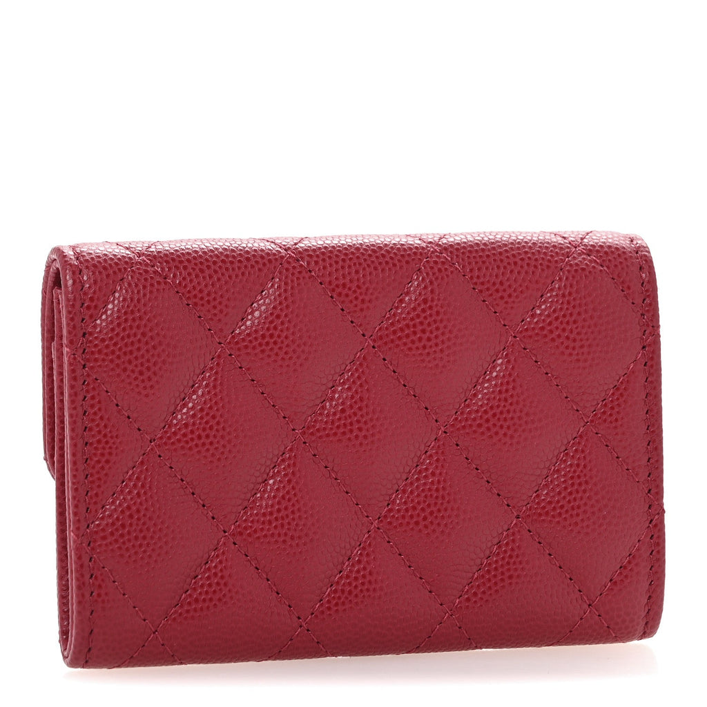Caviar Quilted Flap  Holder Wallet Dark Pink