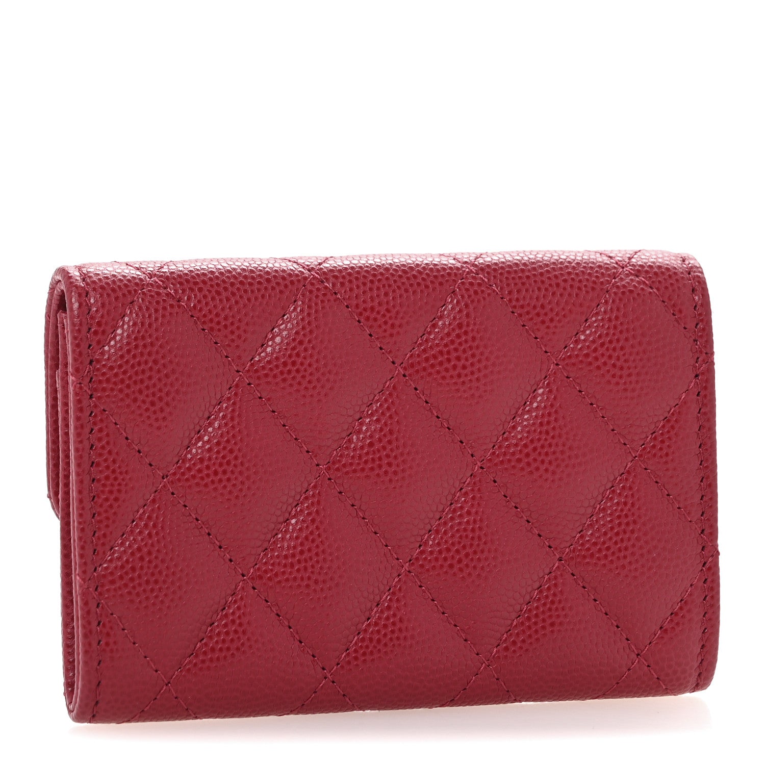 Caviar Quilted Flap  Holder Wallet Dark Pink