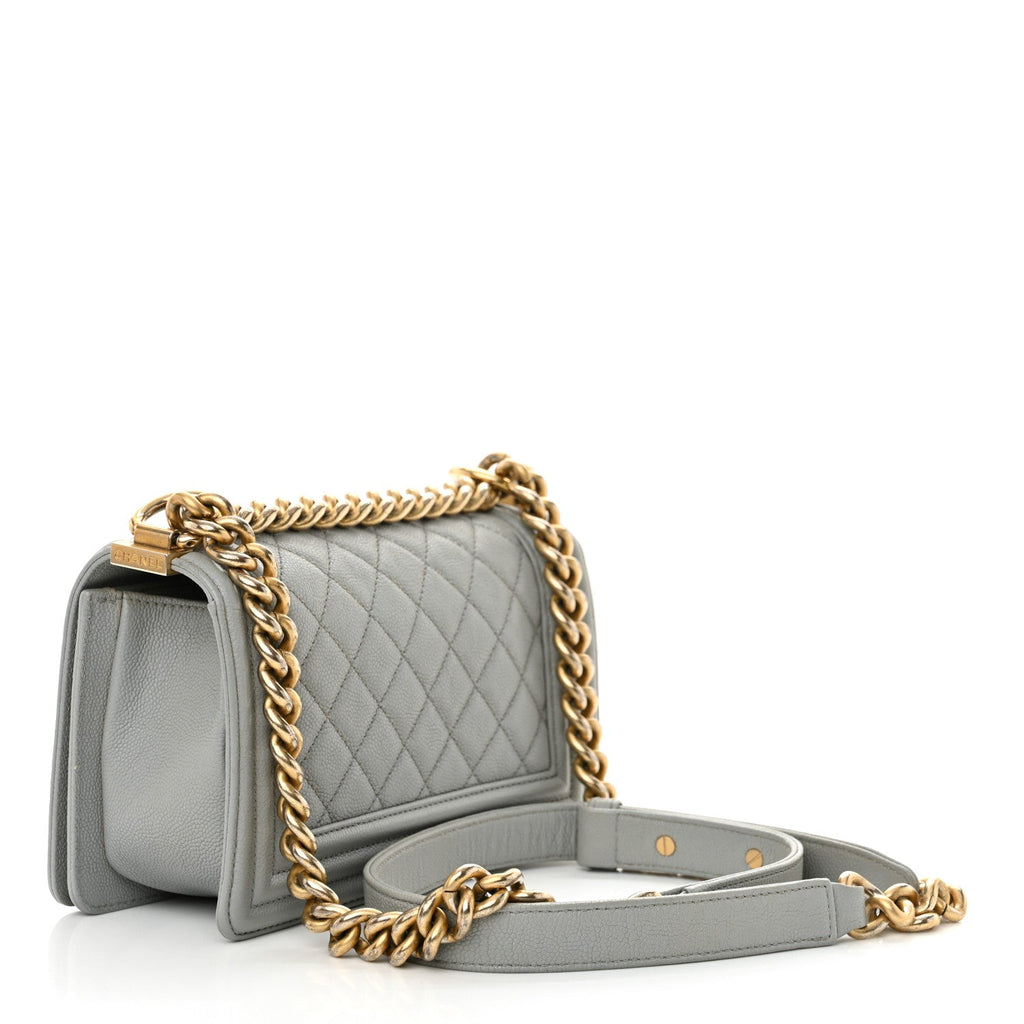 Caviar Quilted Small Boy Flap Light Grey