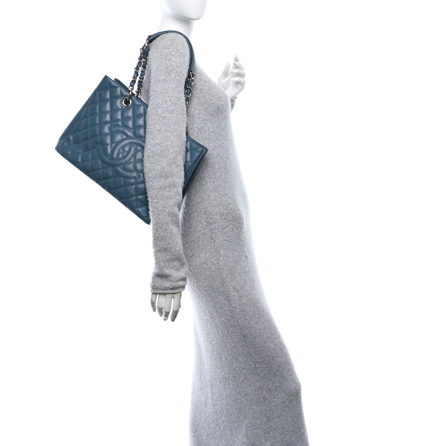 Caviar Quilted Grand Shopping Tote GST Dark Blue