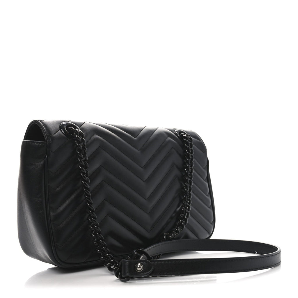 Calfskin Matelasse Monochrome Small GG Marmont Shoulder Bag Black