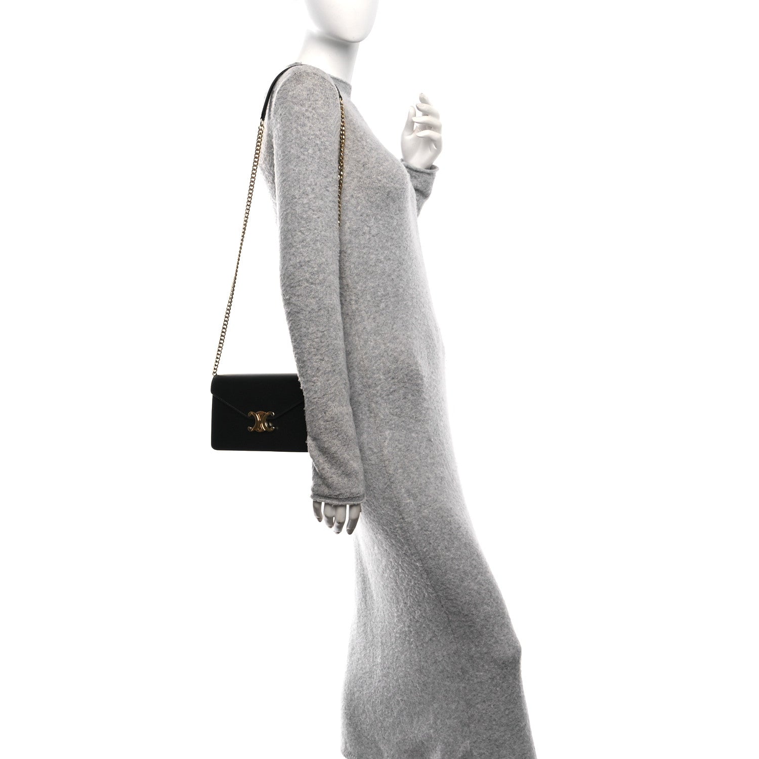 Shiny Calfskin Triomphe Margo Wallet on Chain Black