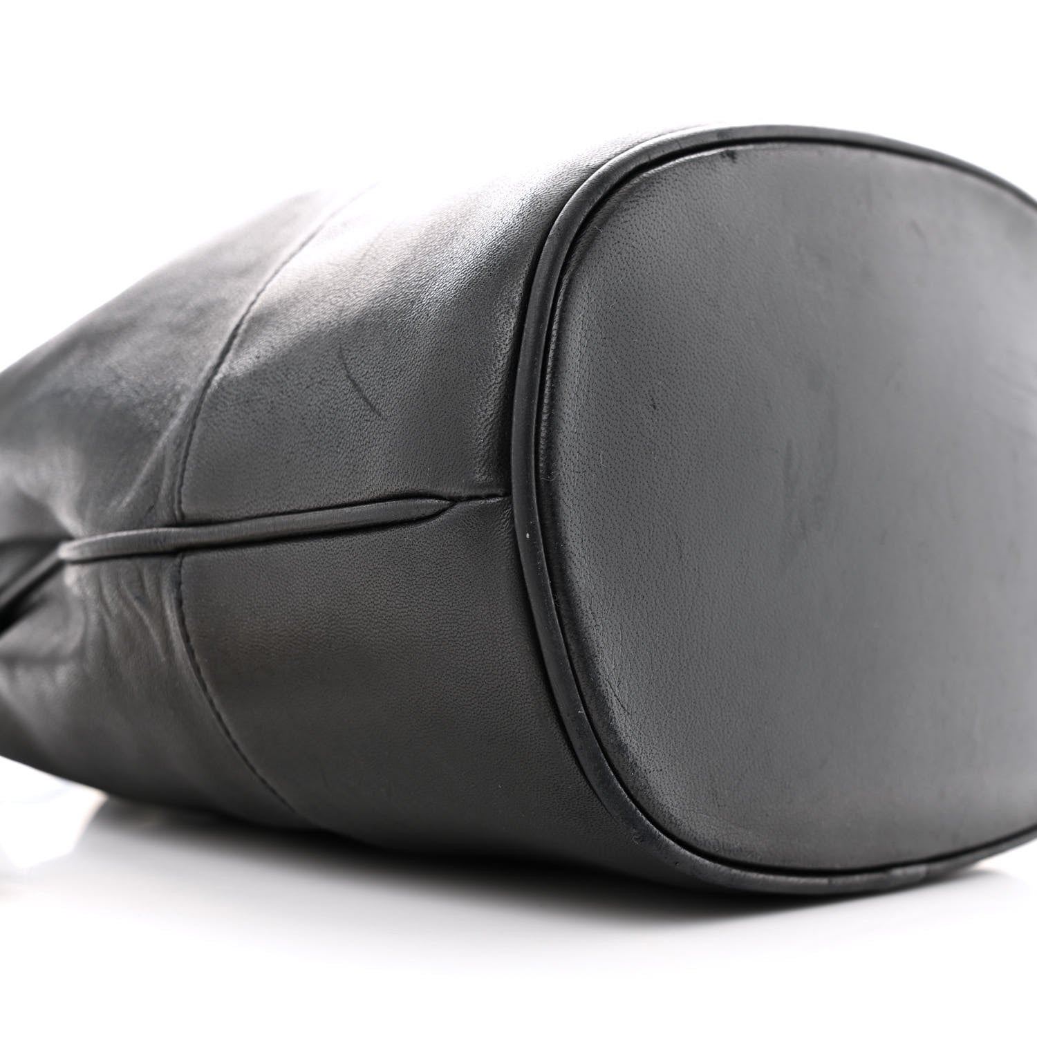 Lambskin CC Stitched Drawstring Bucket Bag Black