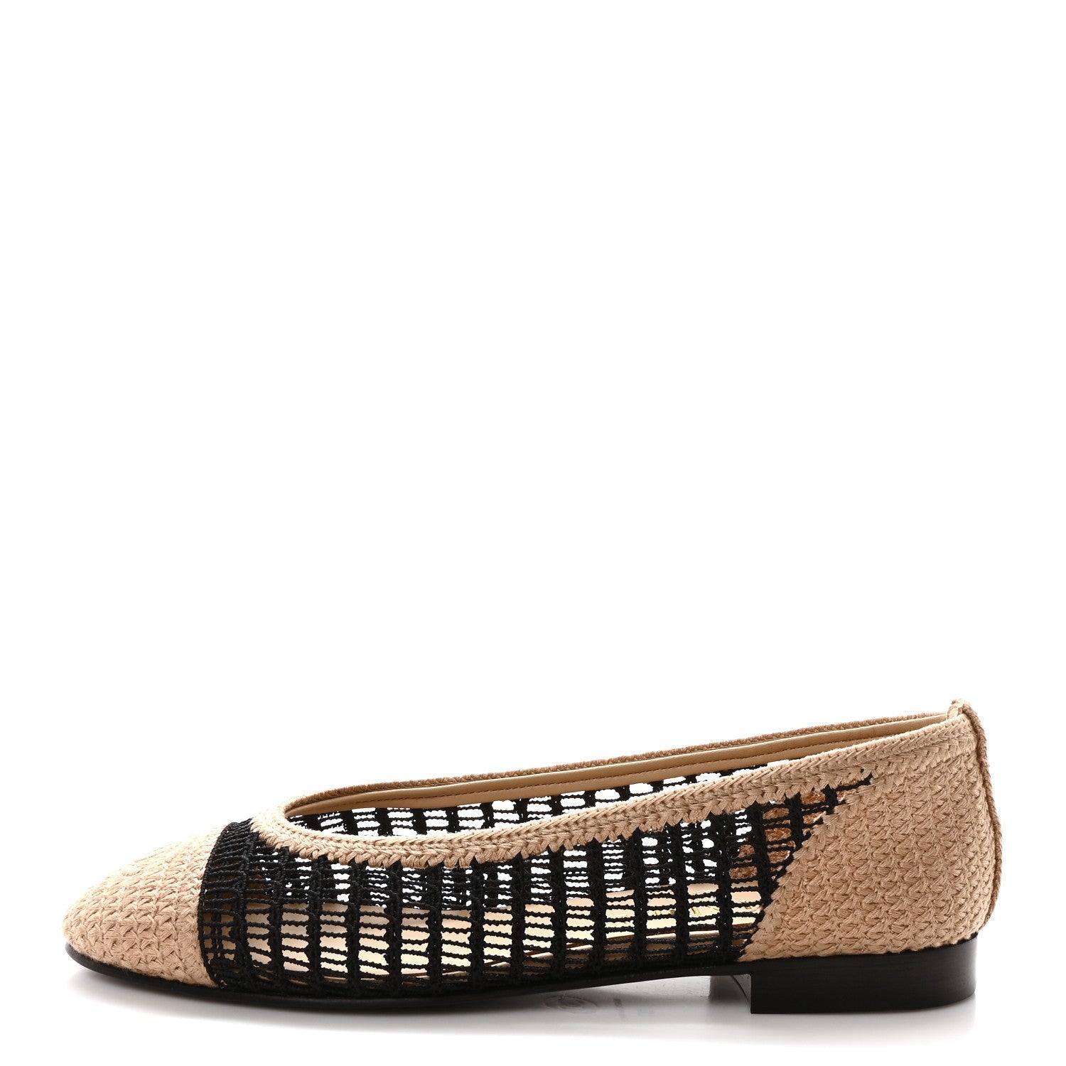 Raffia Cap Toe Ballerina Flats 37 Black Beige