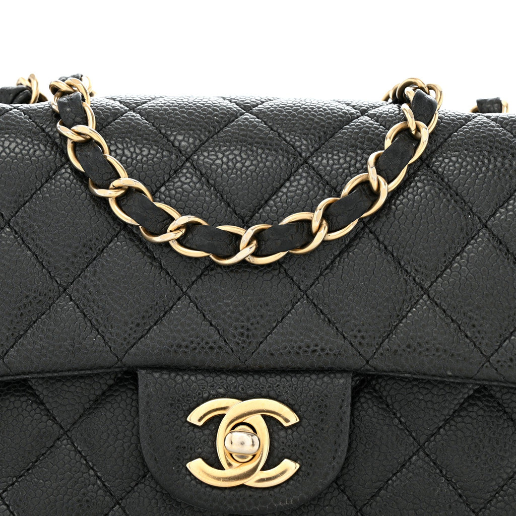 Metallic Caviar Quilted Mini Rectangular Flap Black