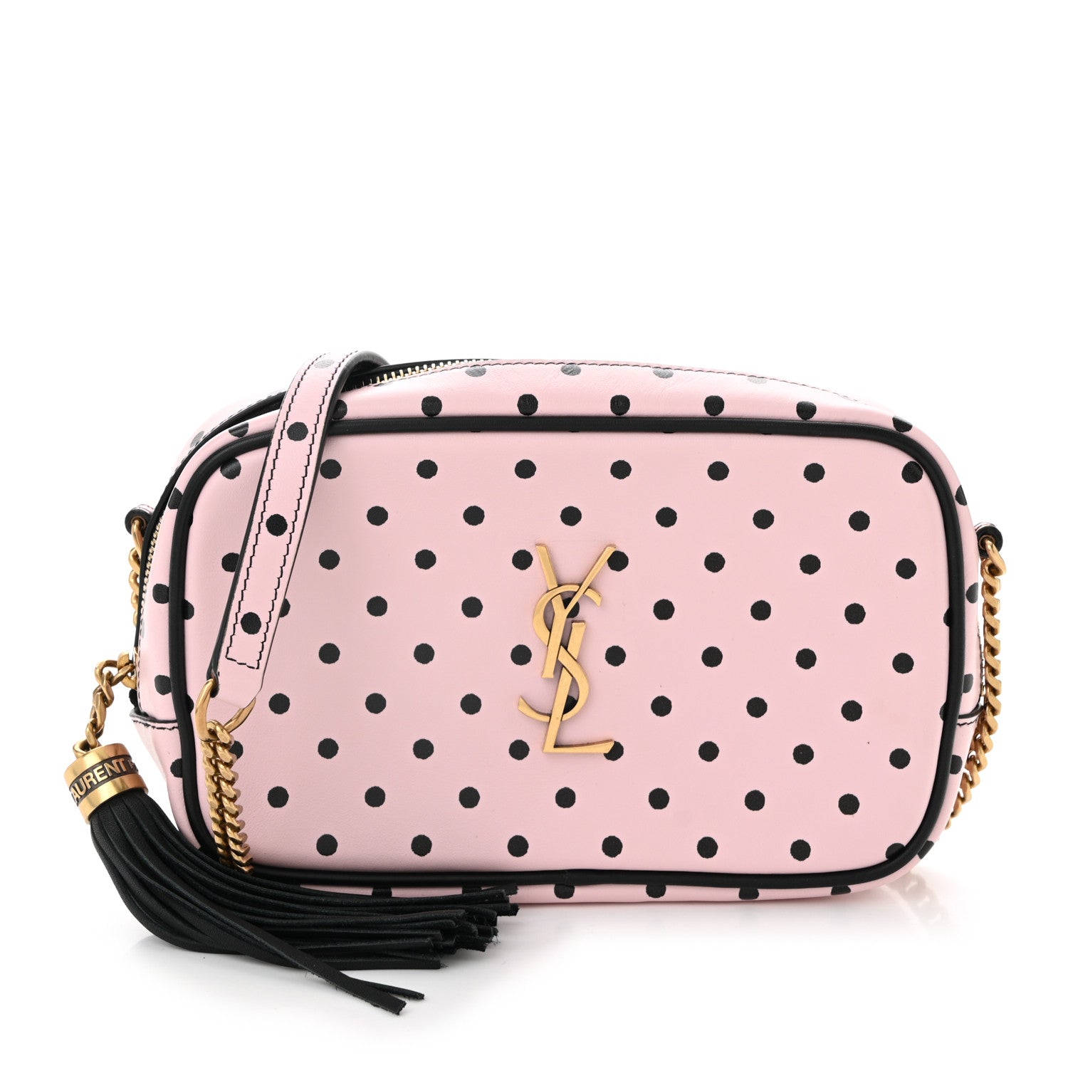 Calfskin Printed Polka Dot Mini Lou Camera Bag Pink Black