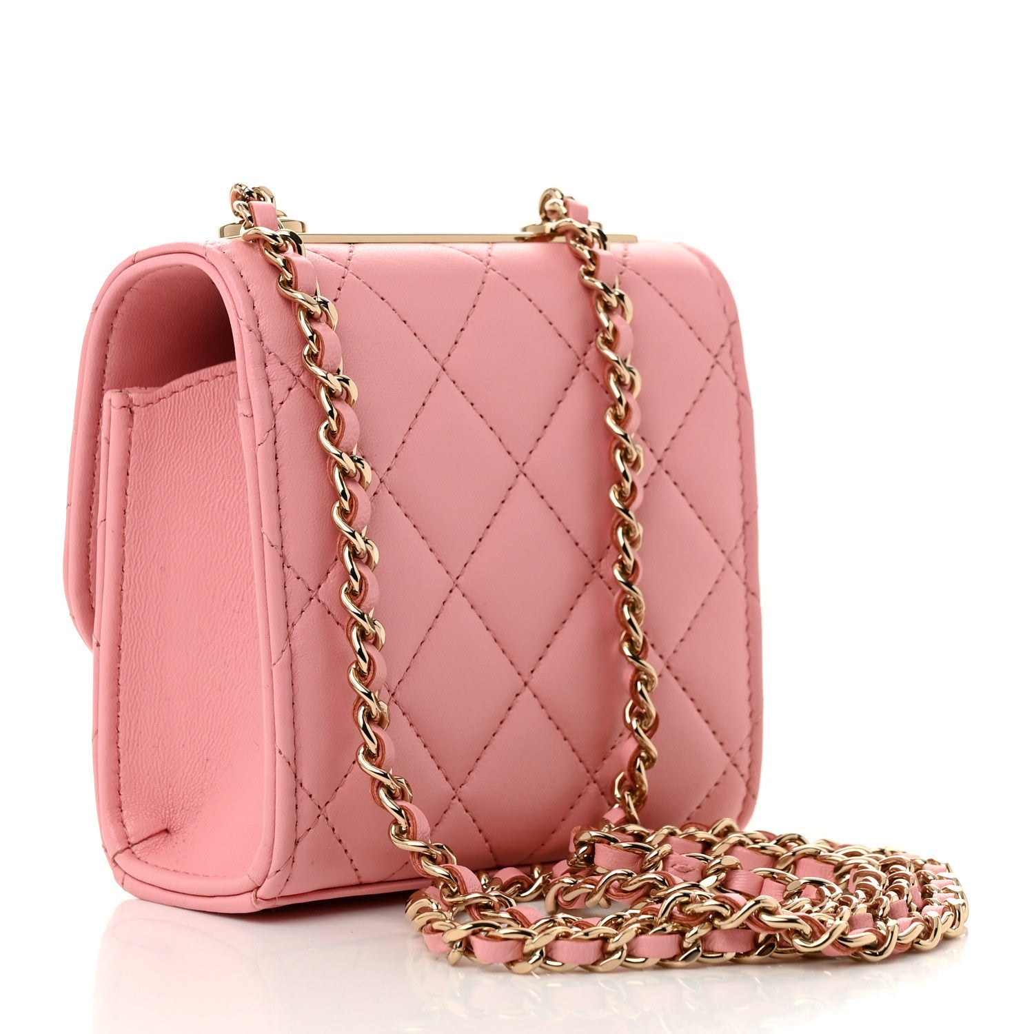 Lambskin Quilted Mini Trendy CC Clutch With Chain Pink