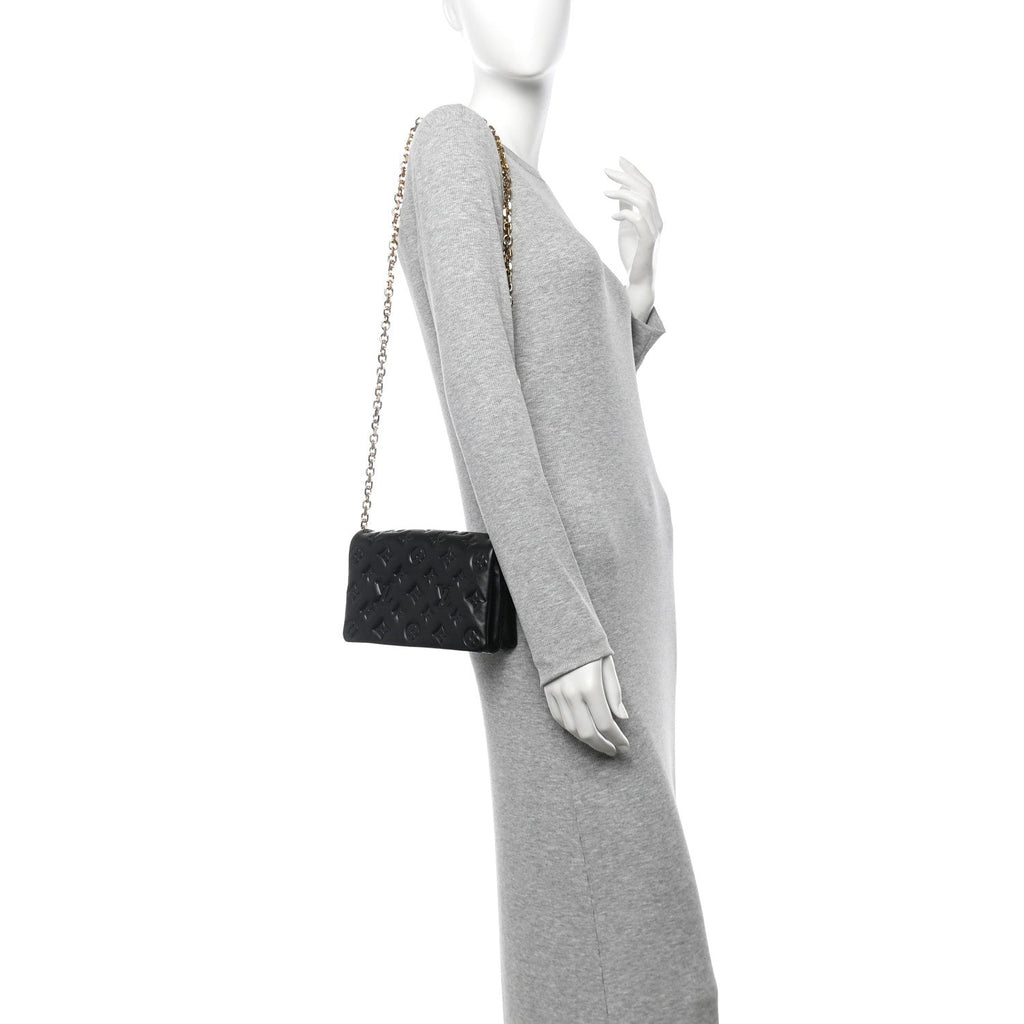 Lambskin Embossed Monogram Pochette Coussin Black