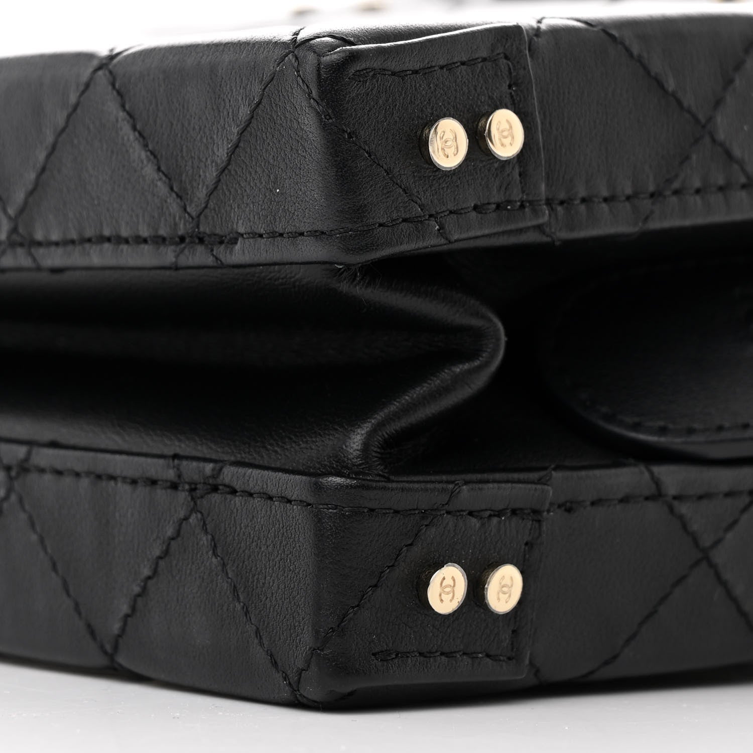 Calfskin Quilted Studded Square Vanity Case Black