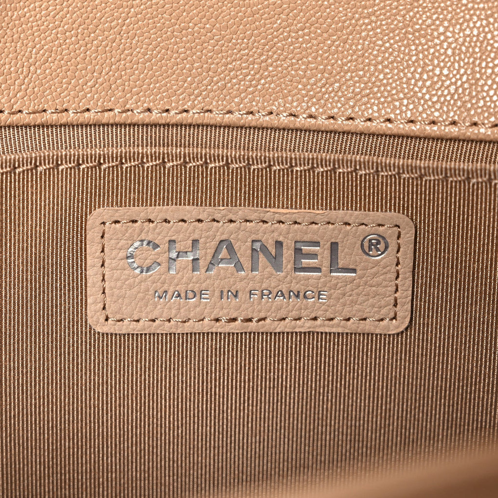 Caviar Quilted Medium Boy Flap Beige