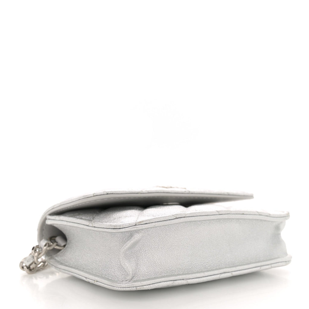 Metallic Goatskin Quilted Star Flap Waist Belt Bag Silver