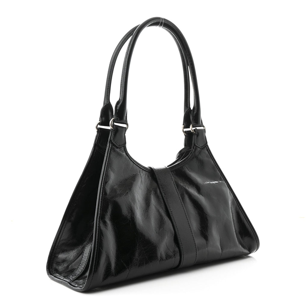 Glossy Calfskin Medium Tote Bag Black