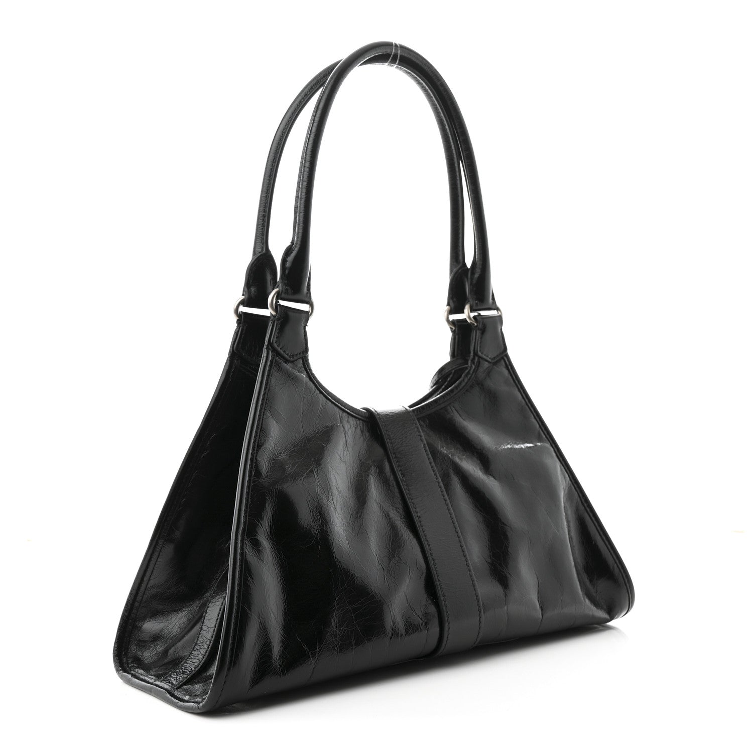 Glossy Calfskin Medium Tote Bag Black