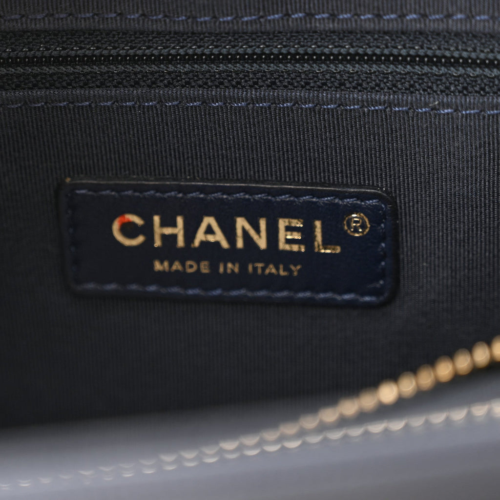 Grained Calfskin Stitched Small Lady Coco Top Handle Tote Navy