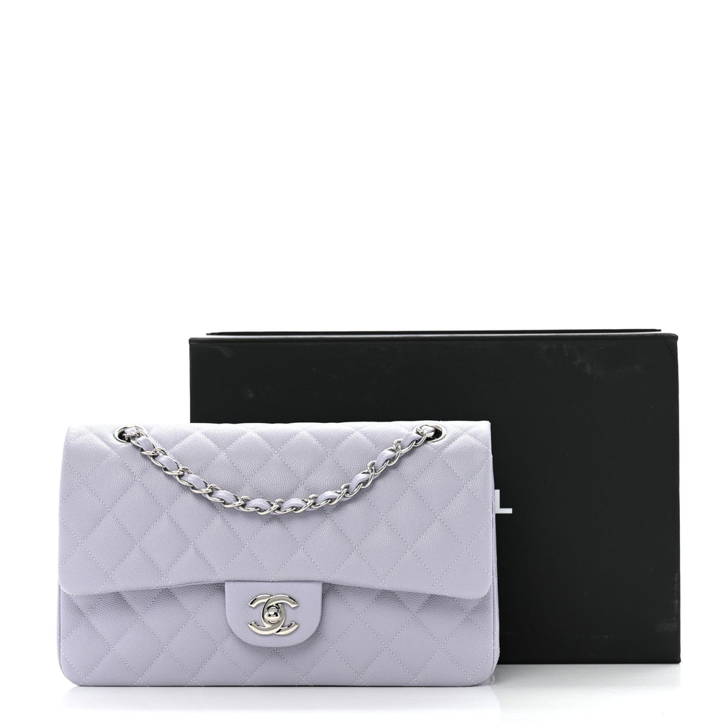 Caviar Quilted Medium Double Flap Light Purple