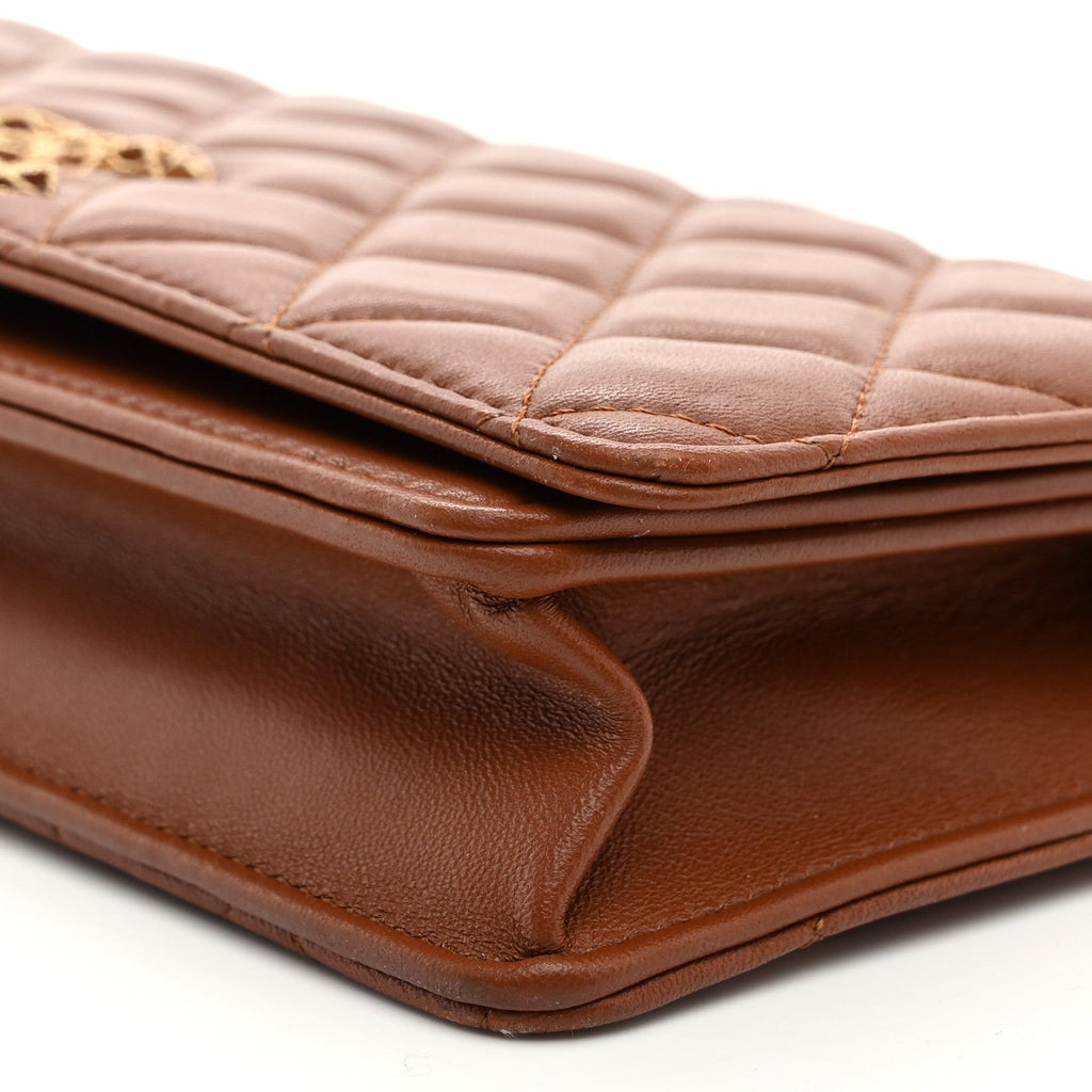 Lambskin Quilted Clutch With Chain Brown