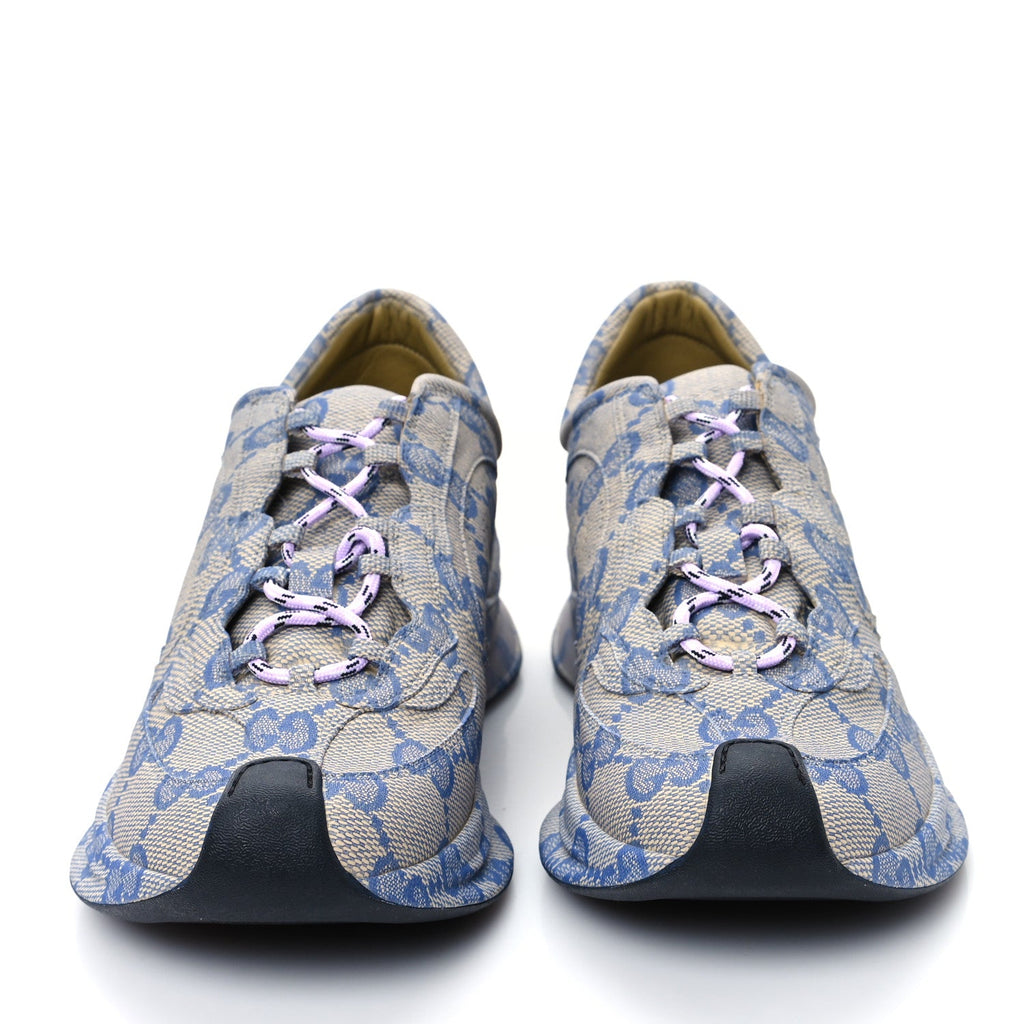 Ultralight Plume Calfskin Monogram Printed Mens Gucci Run Sneakers 9 Beige Blue