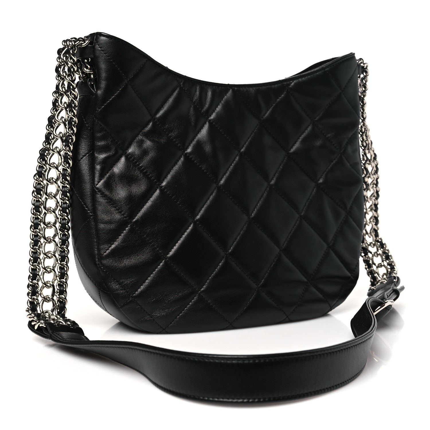 Lambskin Chain Rows Quilted Chain Hobo Black