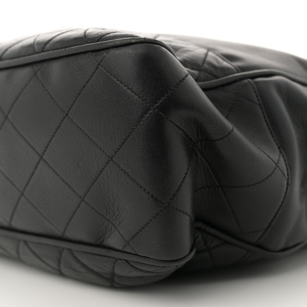 Lambskin Quilted Shopping Tote Black
