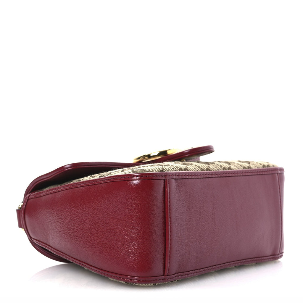 Monogram Glazed Calfskin Matelasse Diagonal Mini GG Marmont Top Handle Shoulder Bag Beige Ebony New Cherry Red