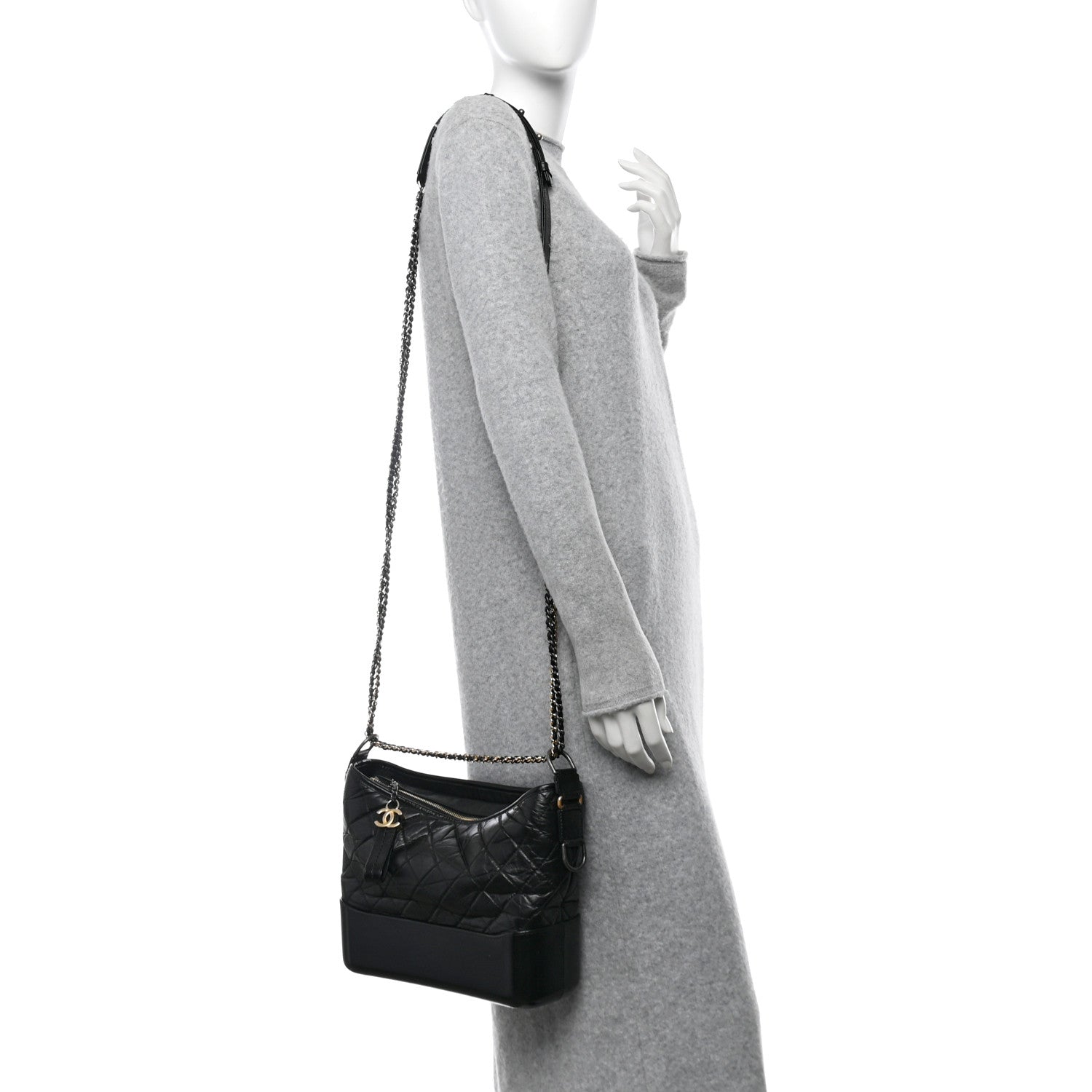 Aged Calfskin Quilted Medium Gabrielle Hobo Black