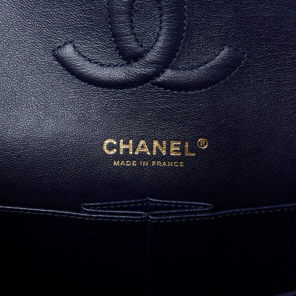 Caviar Quilted Medium Double Flap Navy