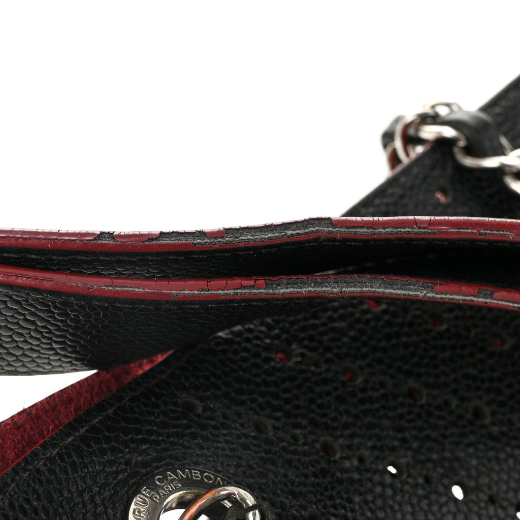 Perforated Grained Calfskin Large Shopping Tote Black