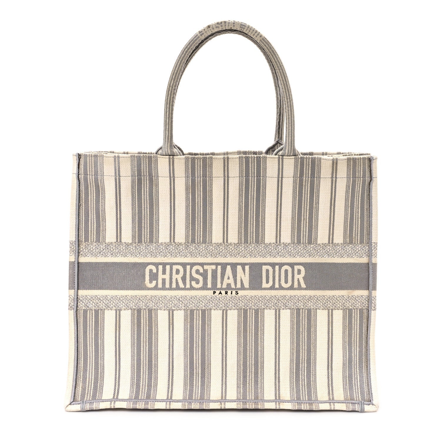 Canvas Embroidered Large Stripes Book Tote Grey