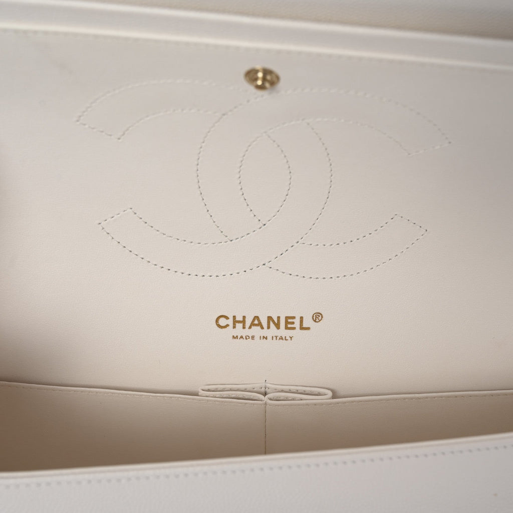 Caviar Quilted Jumbo Double Flap White