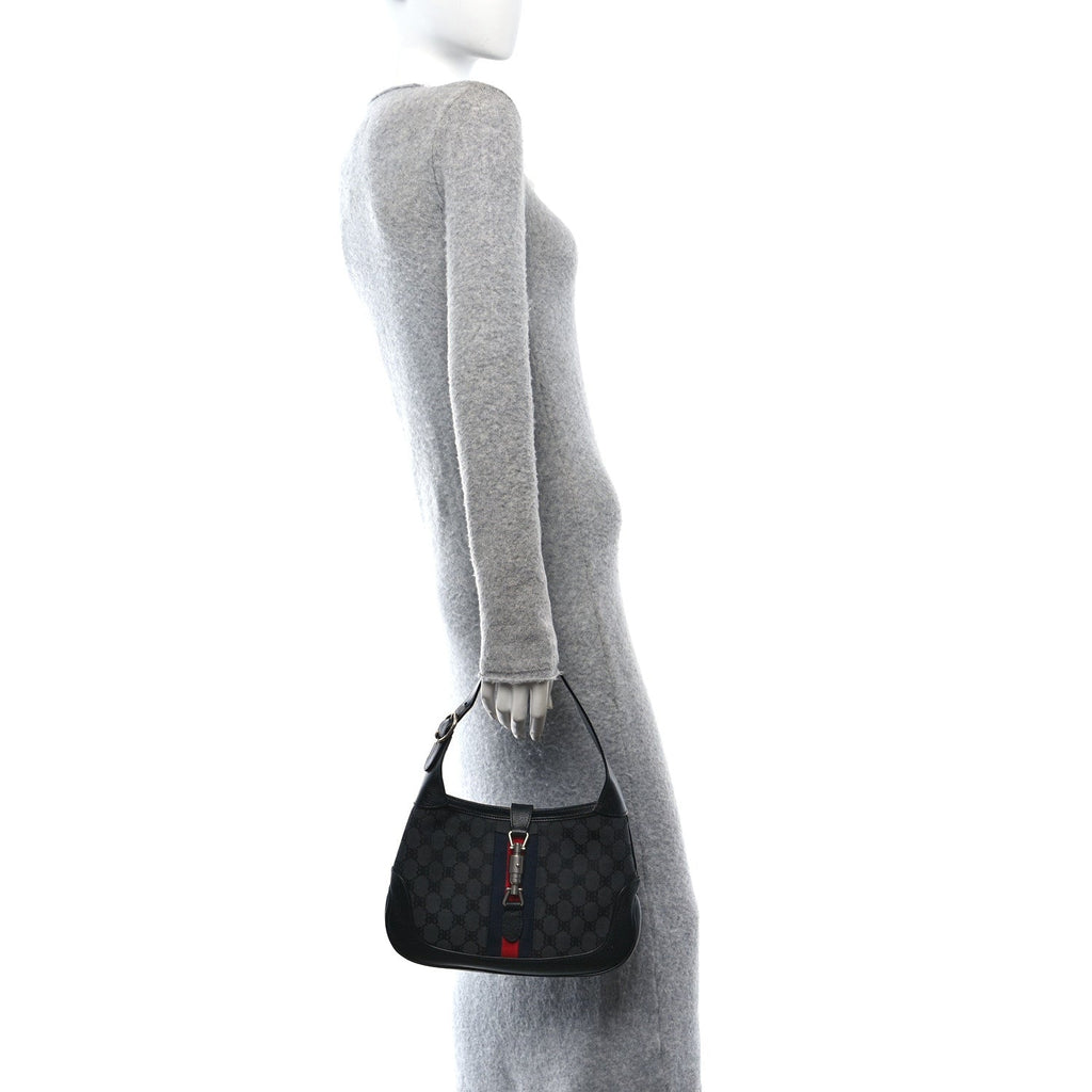 X BALENCIAGA BB Monogram Calfskin Web Small Jackie 1961 Hobo Black