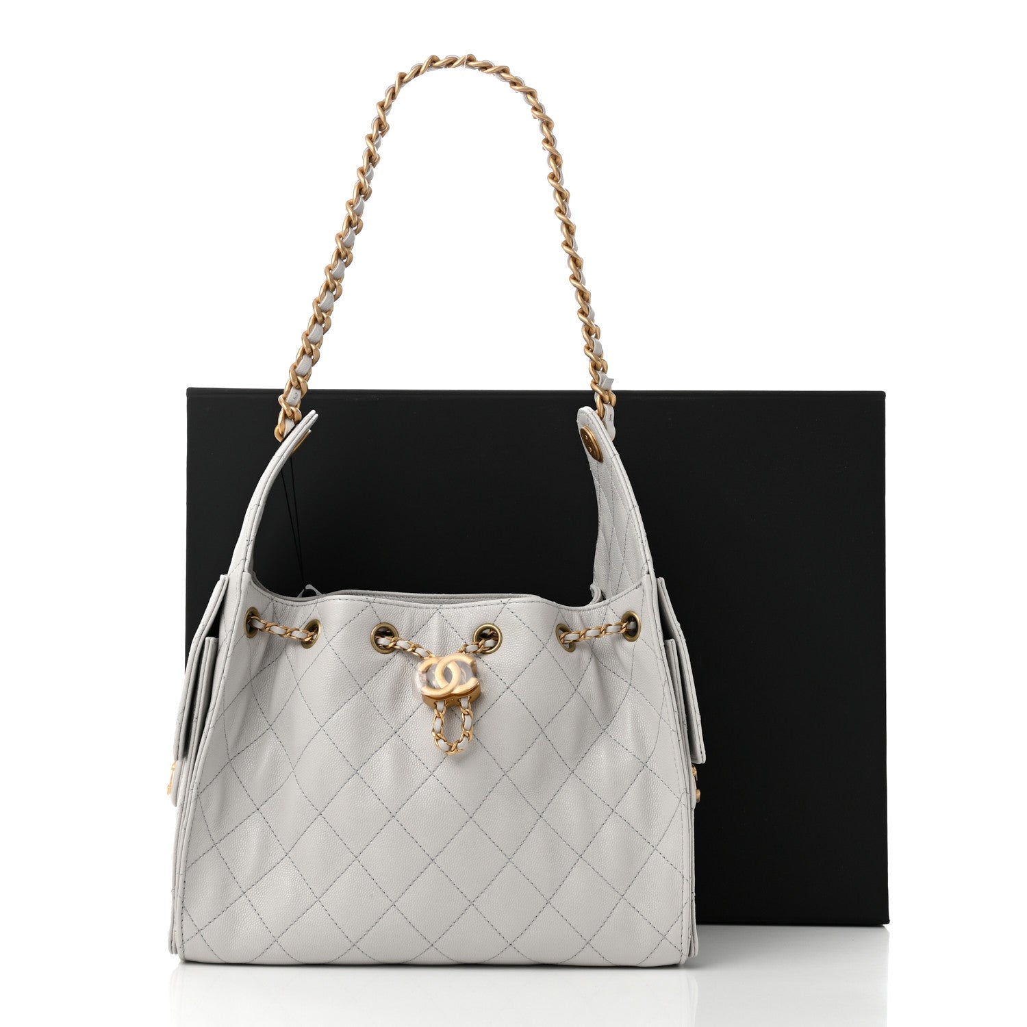 Caviar Quilted Small Chanel 25 Handbag Light Grey