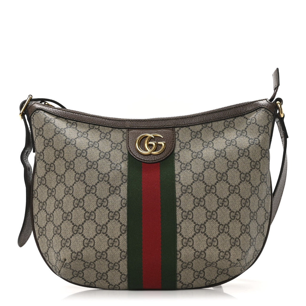 GG Supreme Monogram Web Small Ophidia Half Moon Hobo Brown