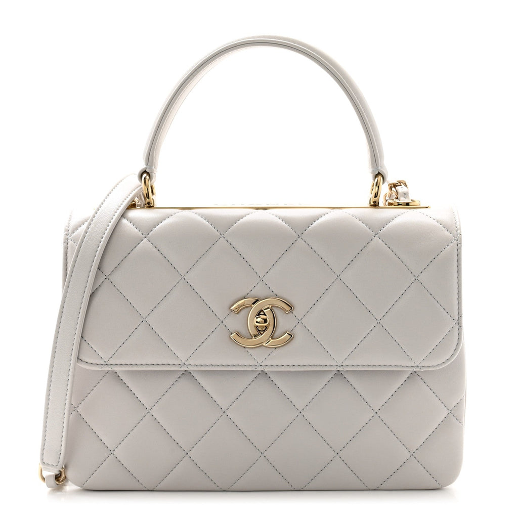 Lambskin Quilted Small Trendy CC Flap Dual Handle Bag Light Grey