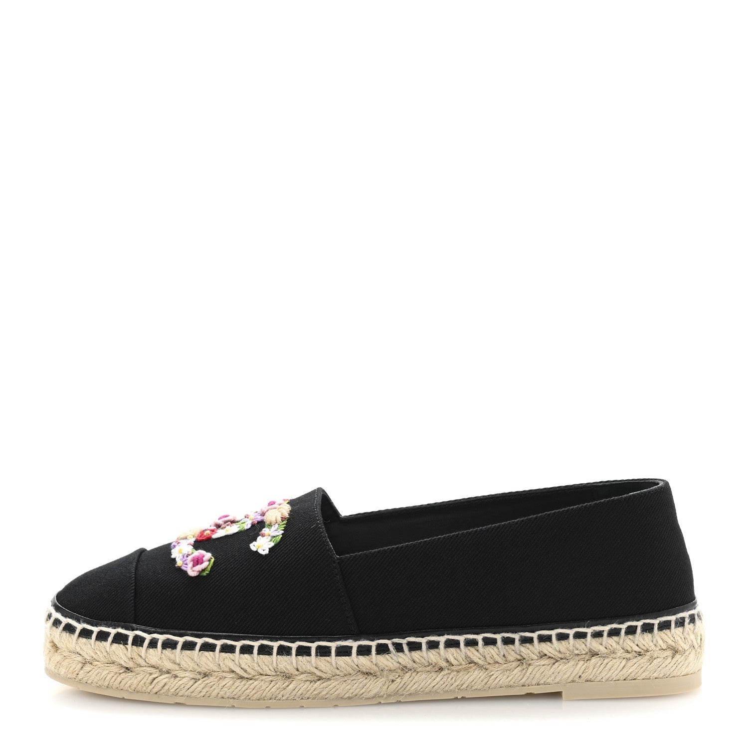 Canvas Embroidered Floral CC Espadrilles 41 Black