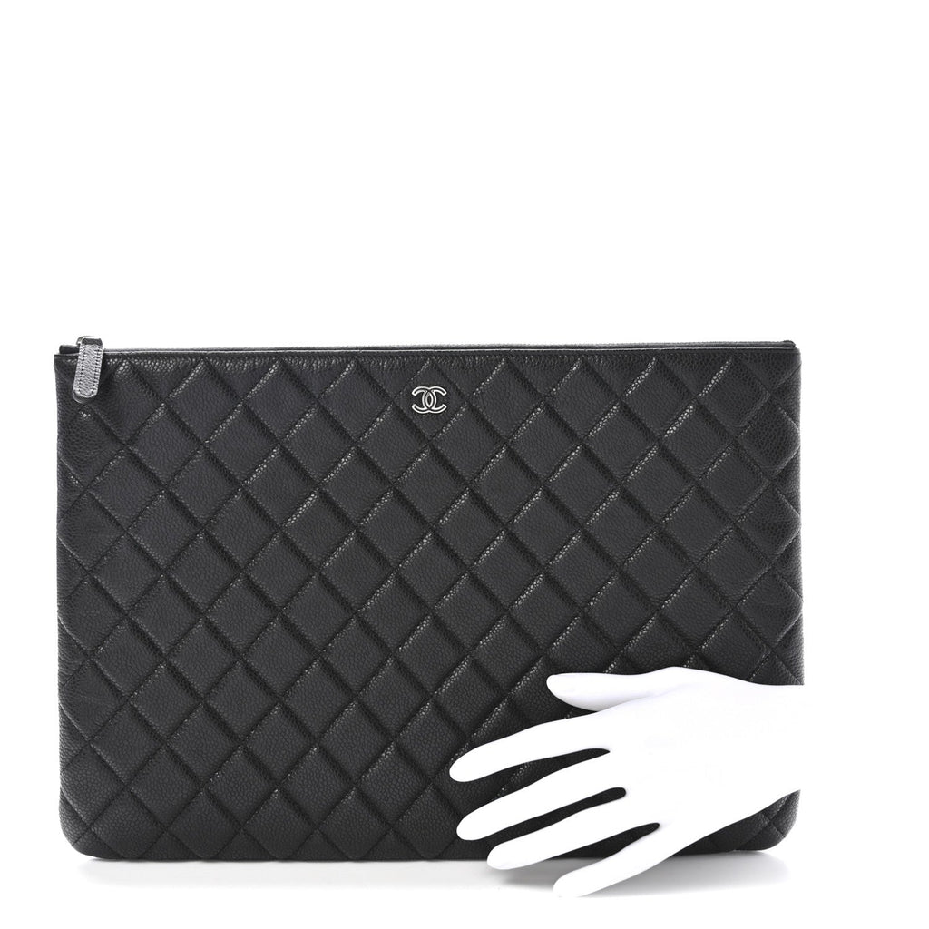 Caviar Quilted Large Cosmetic Case Black