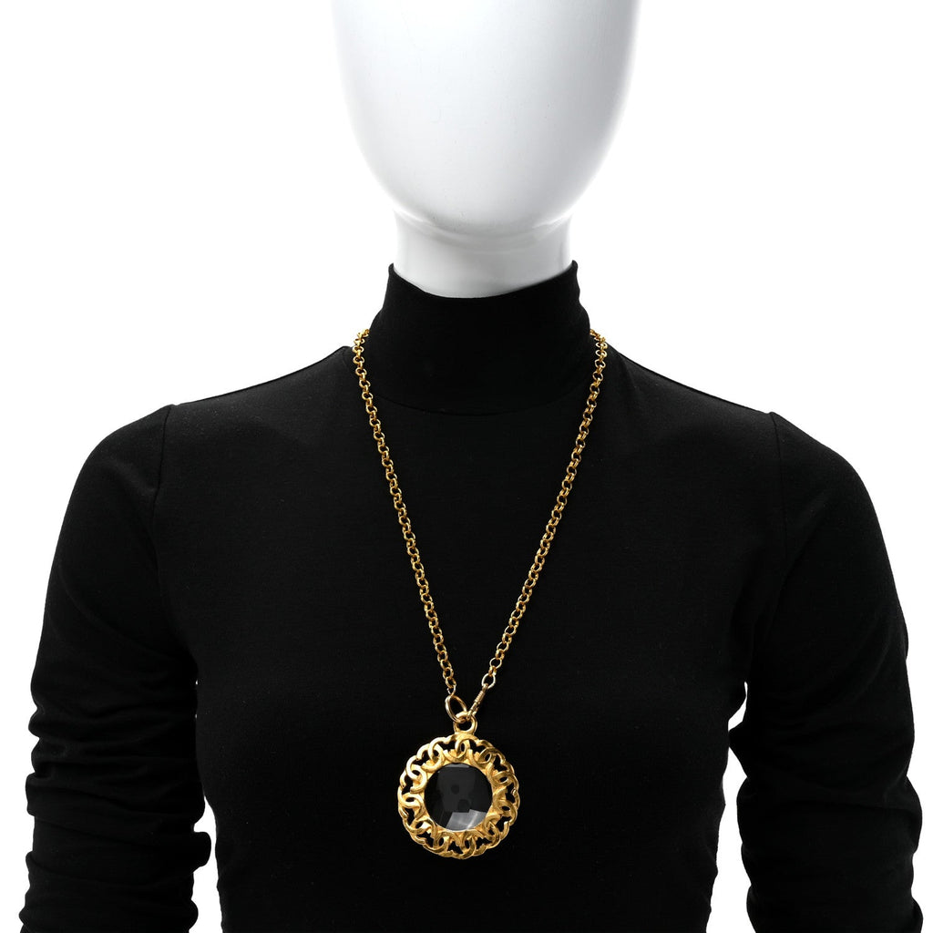 Metal Magnifying Glass CC Chain Pendant Necklace Gold
