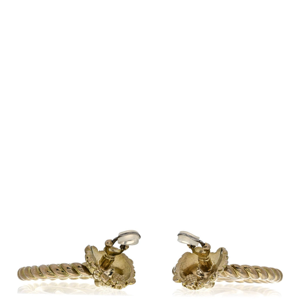 Metal Double G Lion Head Clip On Earrings Aged Gold