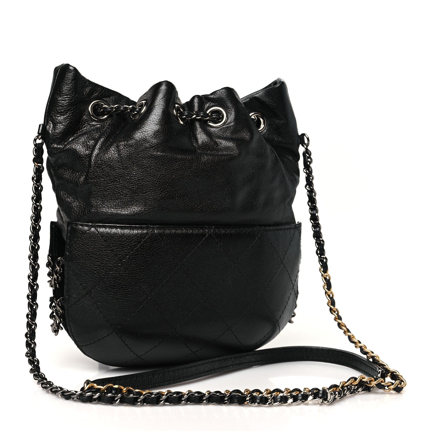 Calfskin Quilted Small Gabrielle Bucket Black