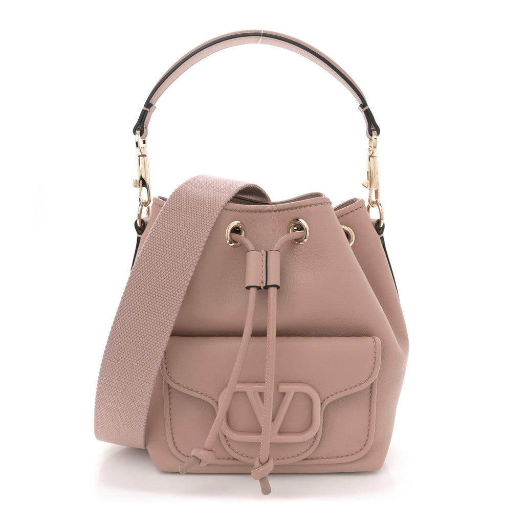 Calfskin Vlogo Small Loco Drawstring Bucket Bag Rose Cannelle