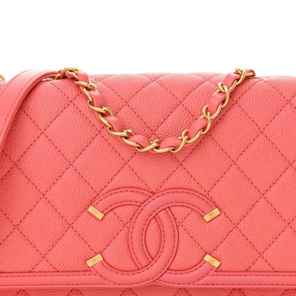 Caviar Quilted Medium CC Filigree Flap Pink