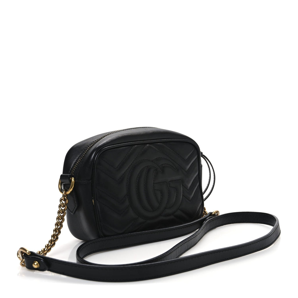 Calfskin Matelasse Mini GG Marmont Chain Shoulder Bag Black