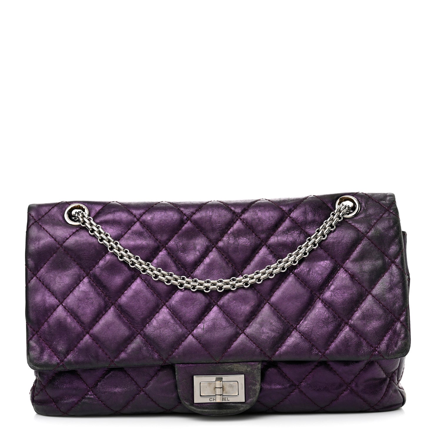 Metallic Aged Calfskin Quilted 2.55 Reissue 227 Flap Purple