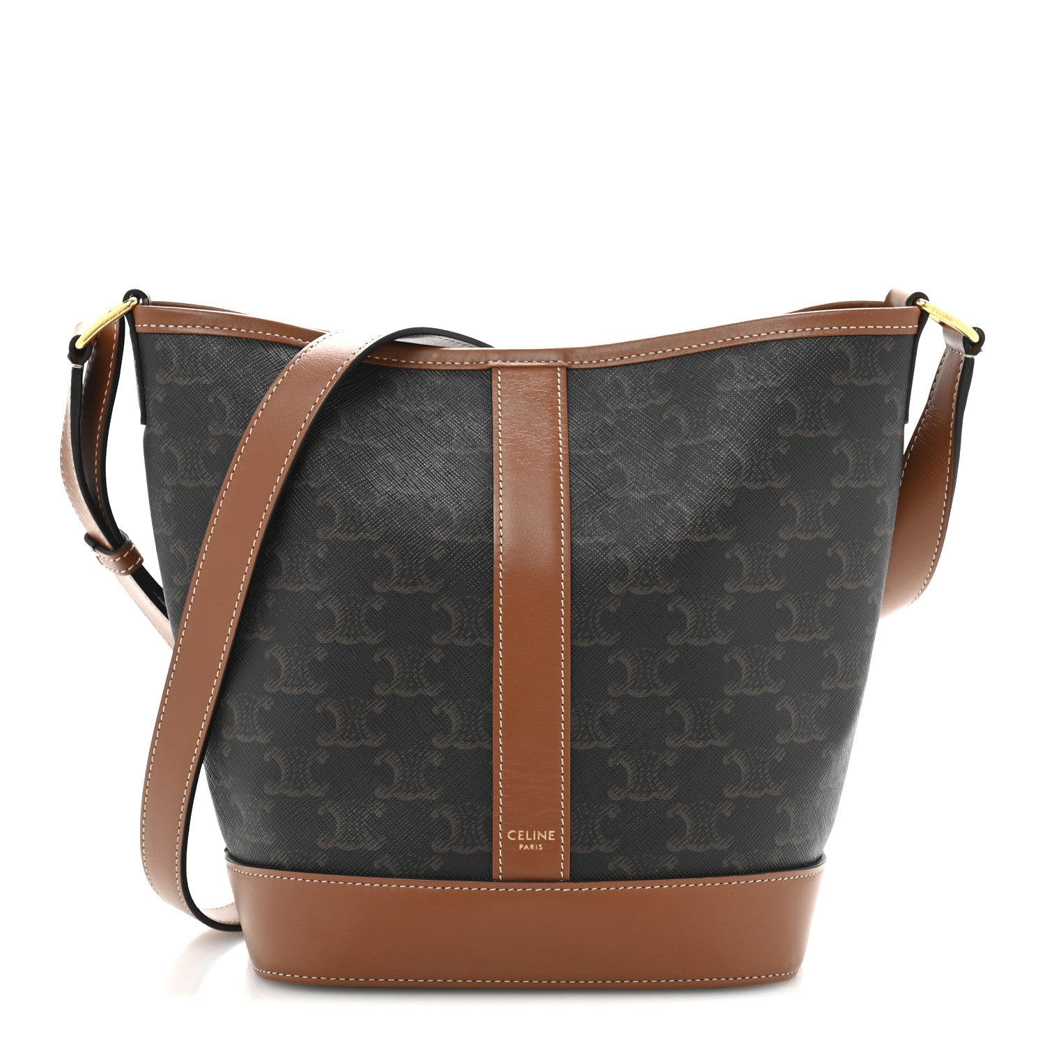 Triomphe Canvas Calfskin Small Bucket Bag Tan