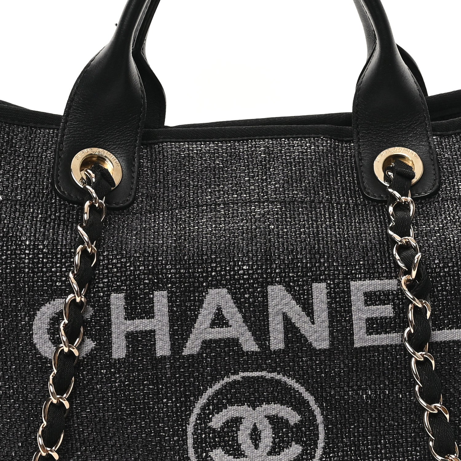 Woven Straw Raffia Large Deauville Tote Black
