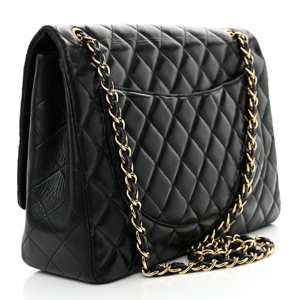 Lambskin Quilted Maxi Single Flap Black