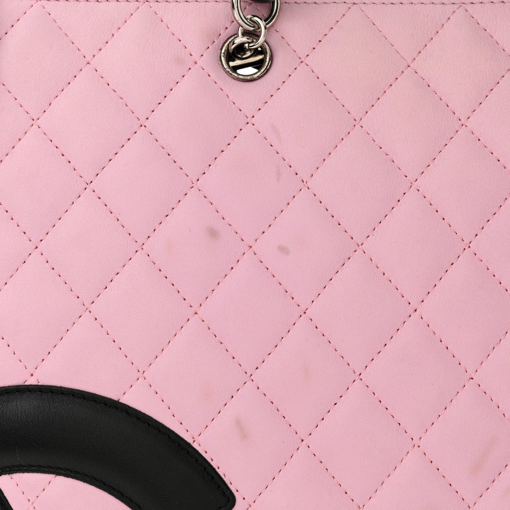 Calfskin Quilted Cambon Flat Tote Pink Black