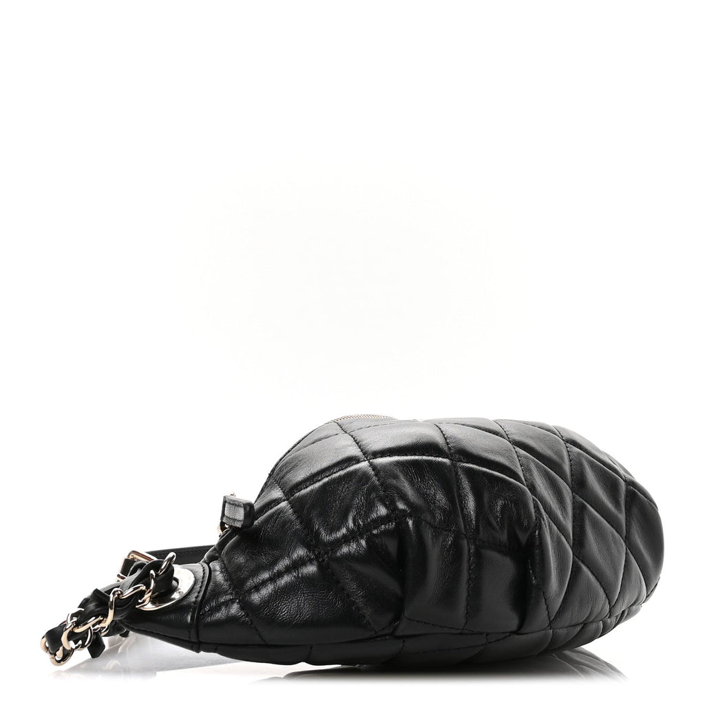 Lambskin Quilted Waist Bag Fanny Pack Black