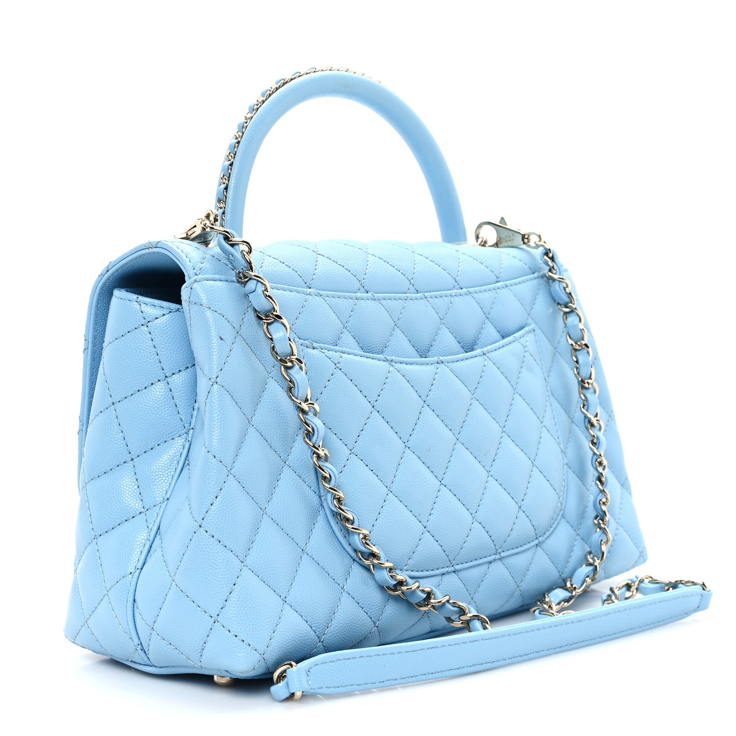 Caviar Quilted Small Coco Chain Handle Flap Blue
