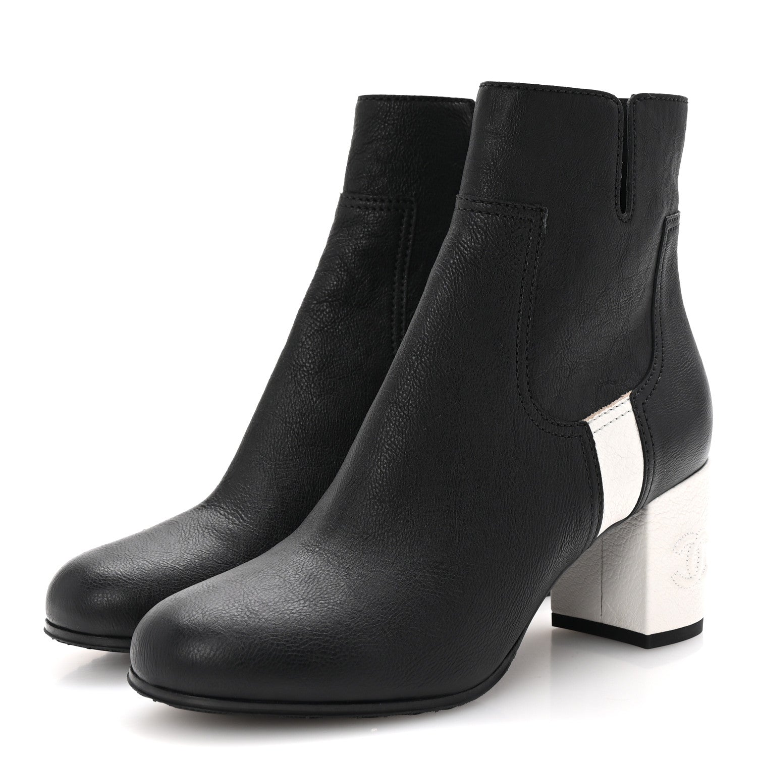 Goatskin Calfskin CC Short Boots 38.5 Black White