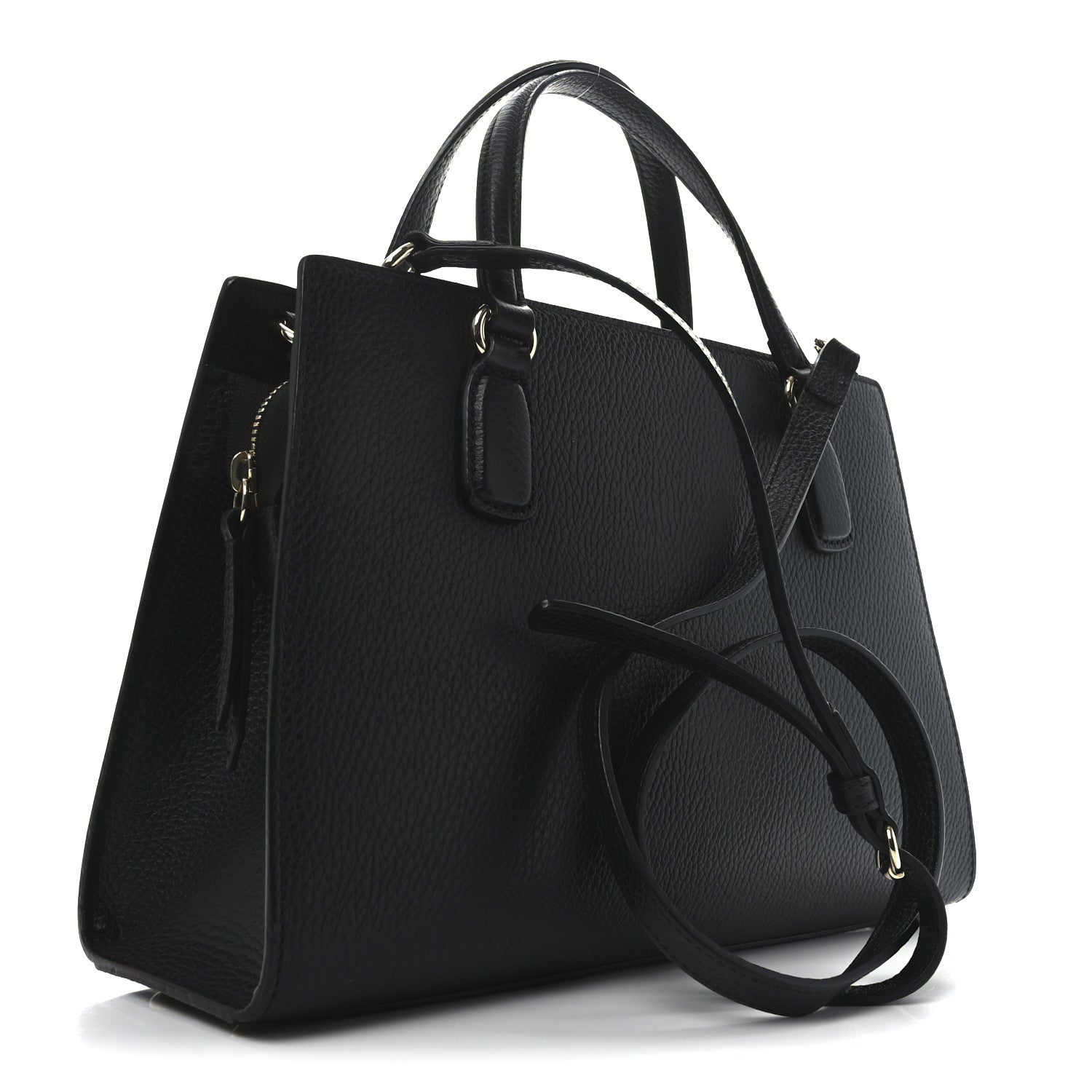Pebbled Calfskin Medium Soho Top Handle Satchel Black